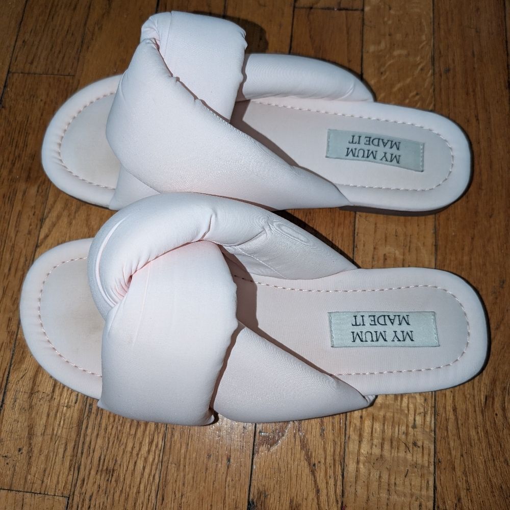 My Mum Made It Pink Padded Slippers Size EU 40 US 9 Normcore Slides Knotted - Picture 2 of 5